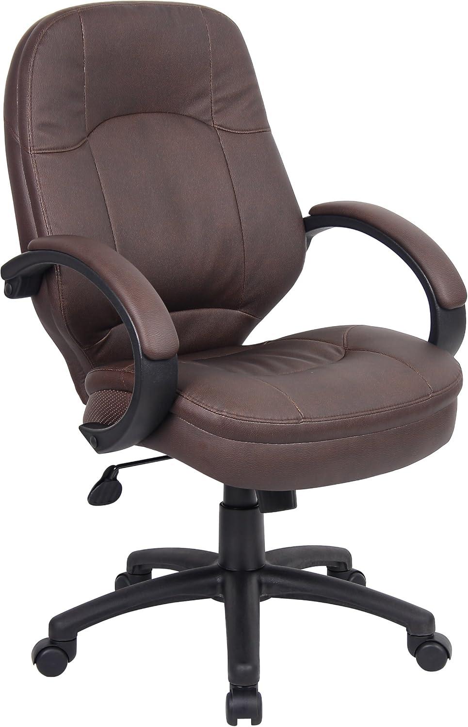 LeatherPlus Executive Chair Brown - Boss Office Products: Pneumatic Lift, Locking Upright, Swivel Base