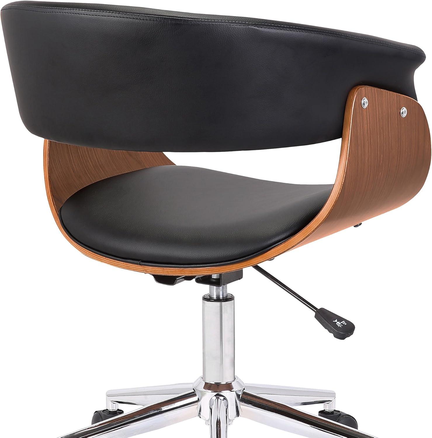 Armen Living Bellevue Faux Leather Swivel Office Chair in Black/Walnut