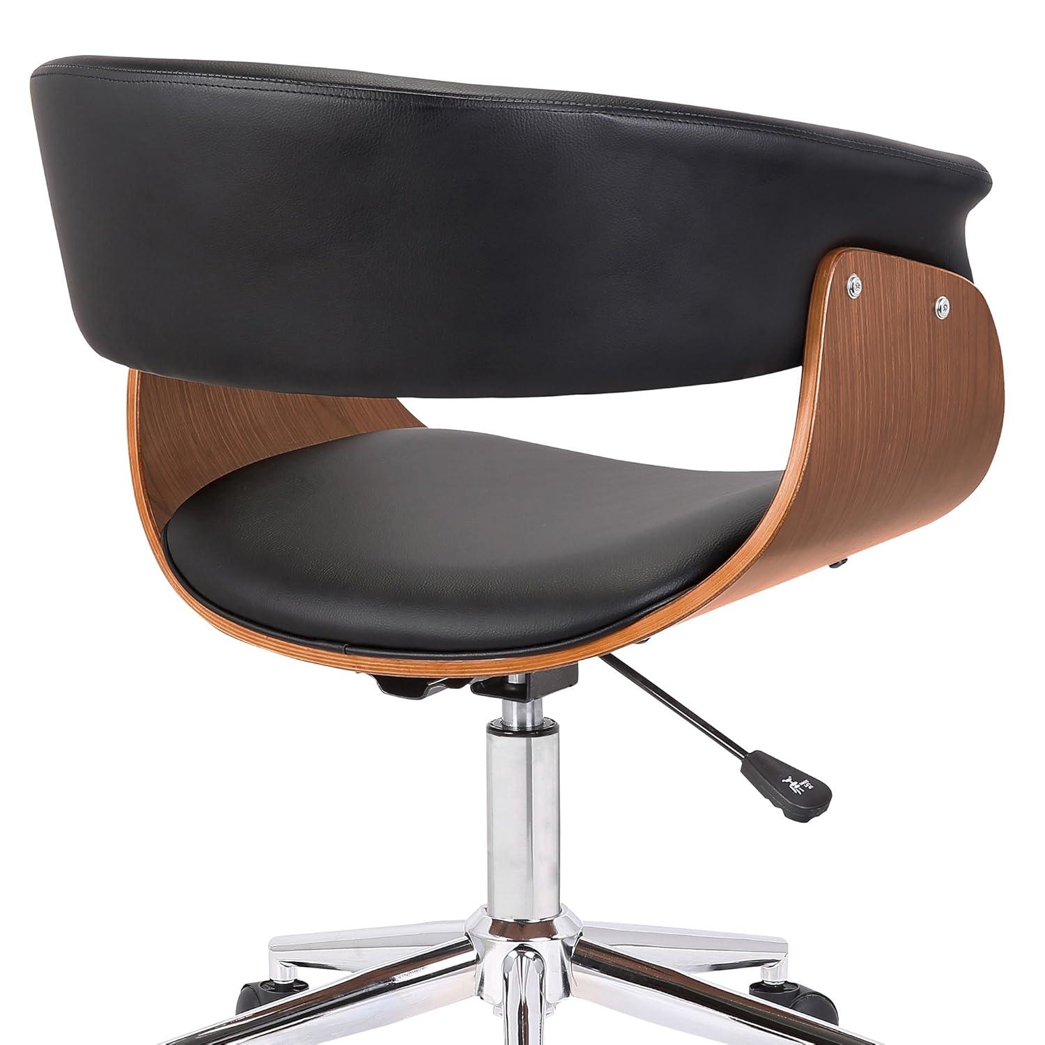 Armen Living Bellevue Faux Leather Swivel Office Chair in Black/Walnut