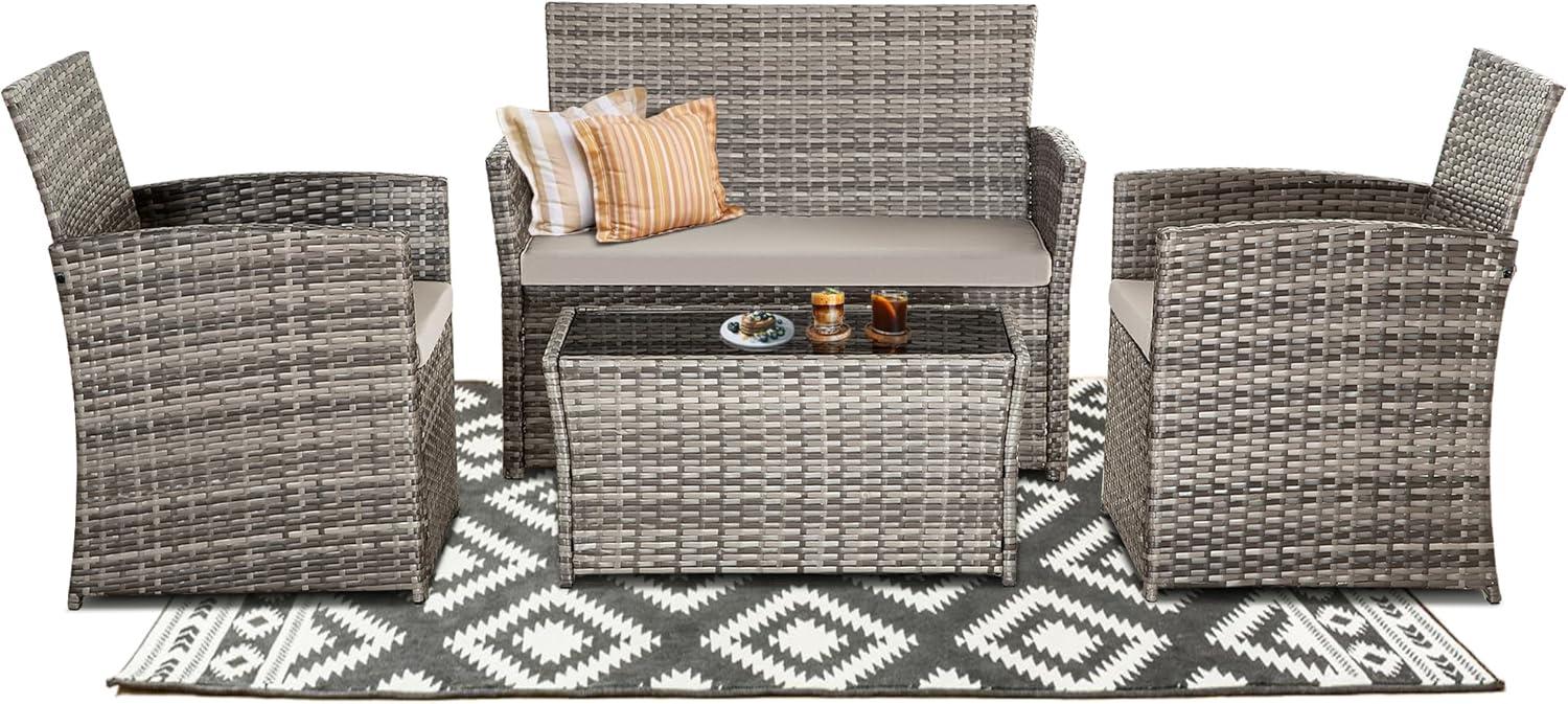 4 Piece Patio Furniture Set,Outdoor Wicker Conversation Sets,Rattan Sectional Sofa w/Coffee Table,Seat Cushions for Backyard Porch Garden Poolside (Gray/Gray)