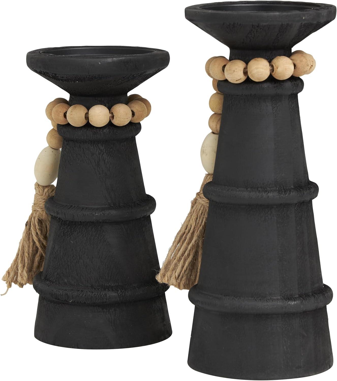 DecMode 2-Slot Brown Wood Tealight Hurricane Lamp, Set of 2