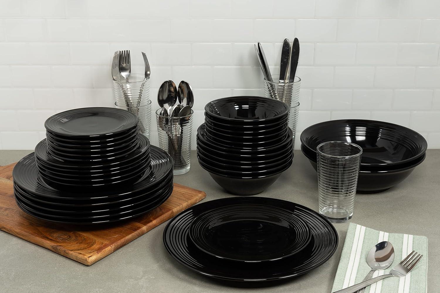 10 Strawberry Street Nova Black Round 62-Piece Stoneware Dinnerware Set, Service for 6