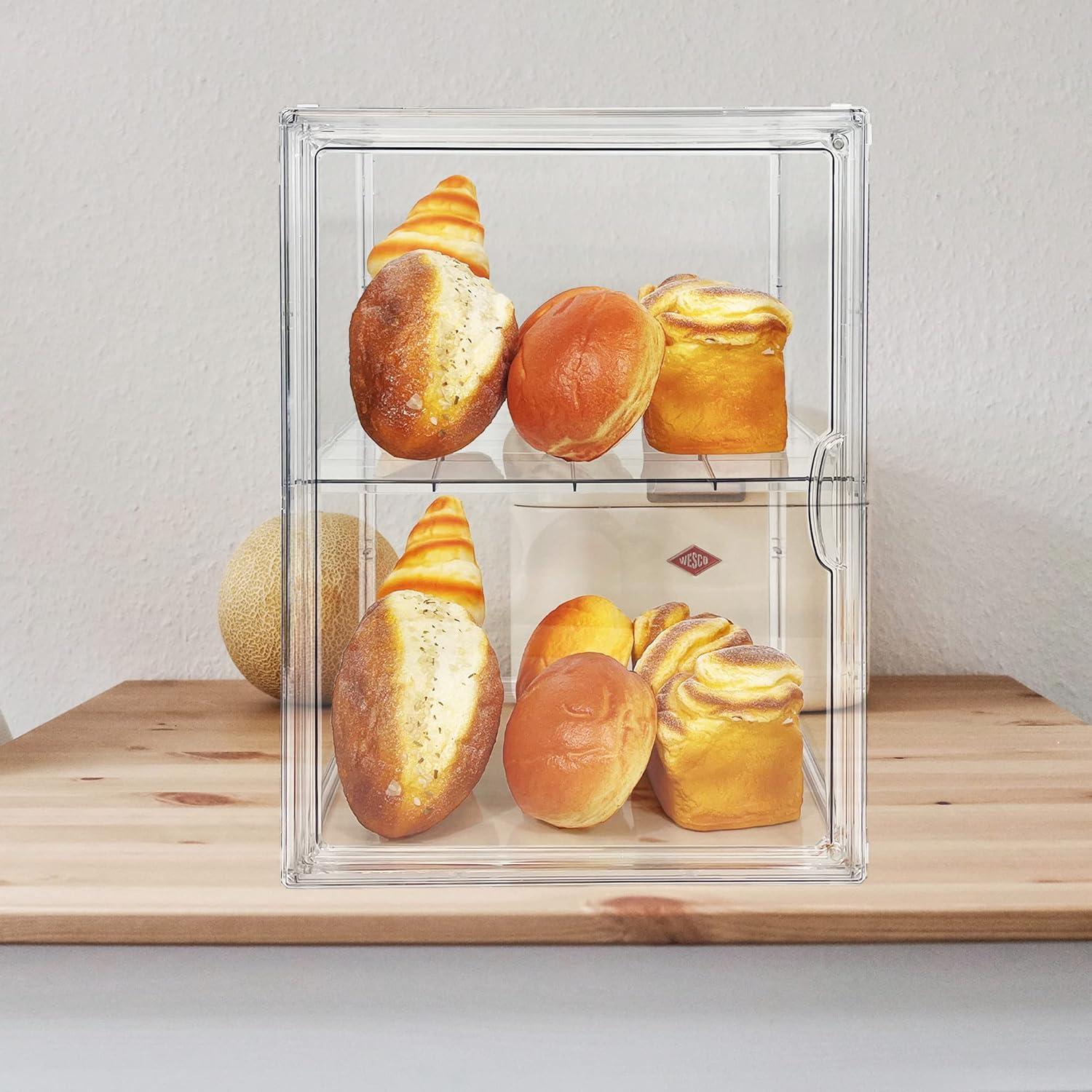 Clear Food Safe Large Capacity Bread Storage Box with Magnetic Closure