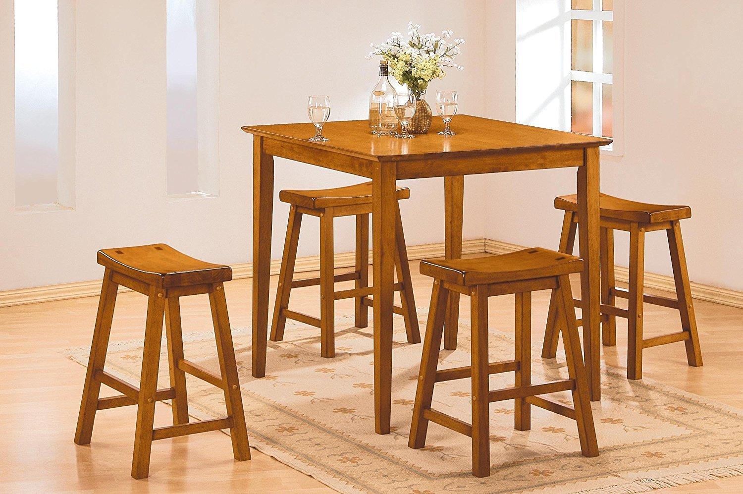 Kingfisher Lane 18" Solid Wood Dining Stool in Oak (Set of 2)