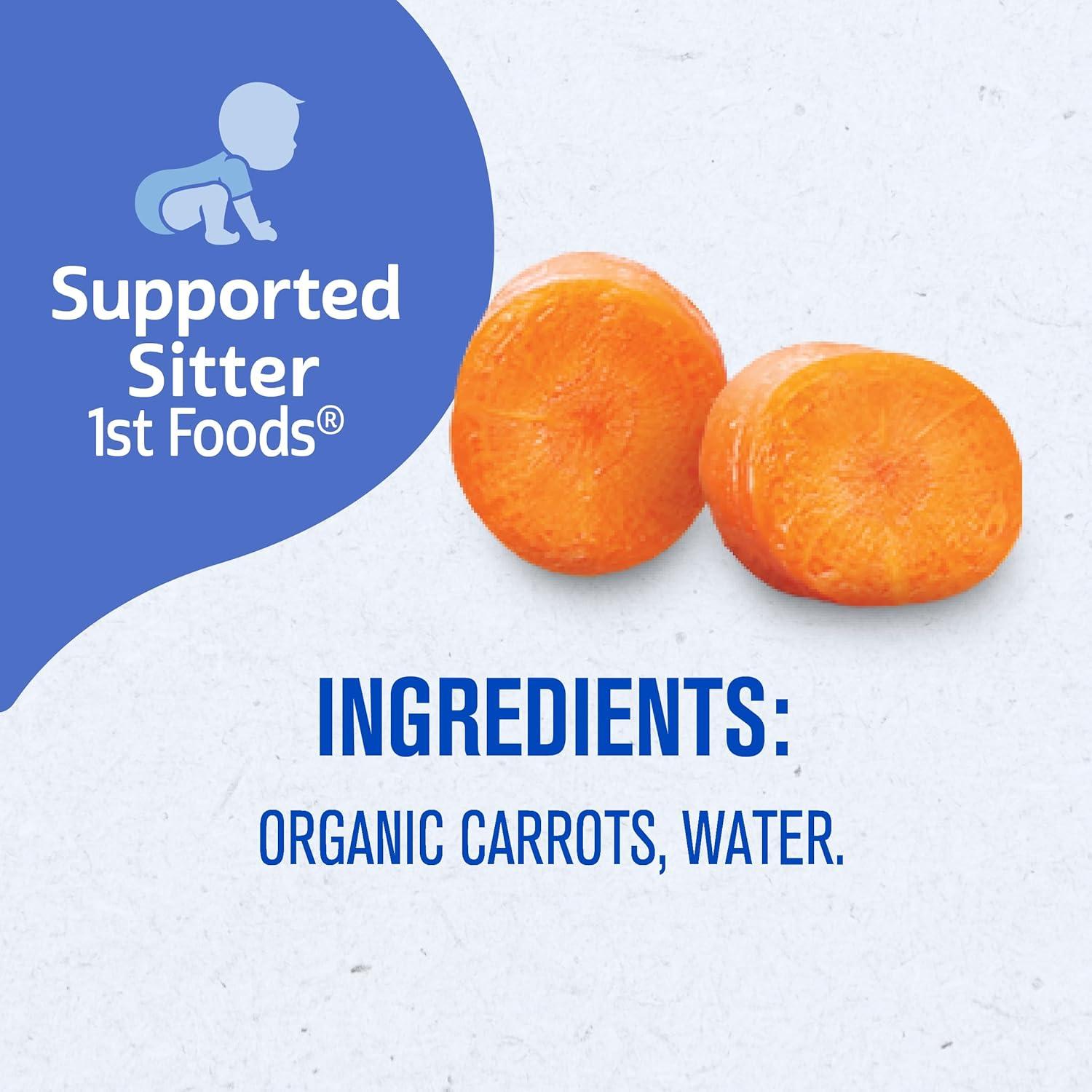 Gerber Stage 1 Baby Food, Organic Carrot Jar, Carrot Puree, Non-GMO, Vegetable Baby Food, Puree Jars Glass, 10-pack