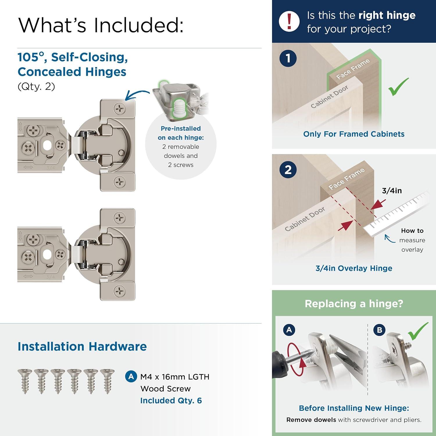 Amerock Concealed Compact Hinge for Face Frame Cabinets, 2 Pack