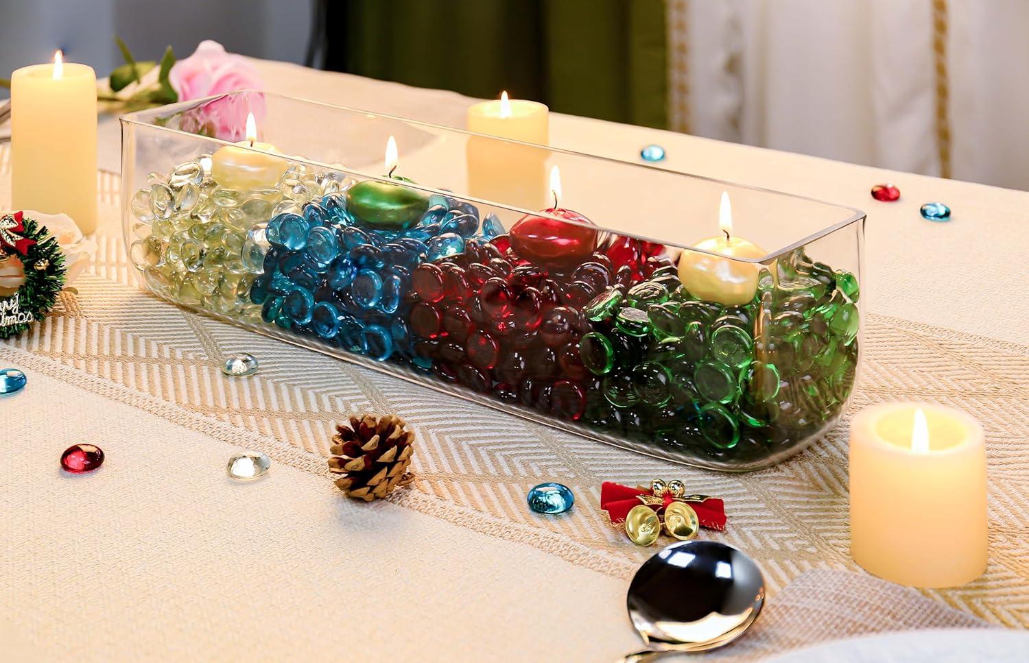 CYS Excel Glass Rectangle Vase (H:4" Open:16"x4") | Multiple Size Choices Rectangular Flower Vase Centerpieces | Decorative Wedding Centerpiece Vases | Glass Terrarium Container