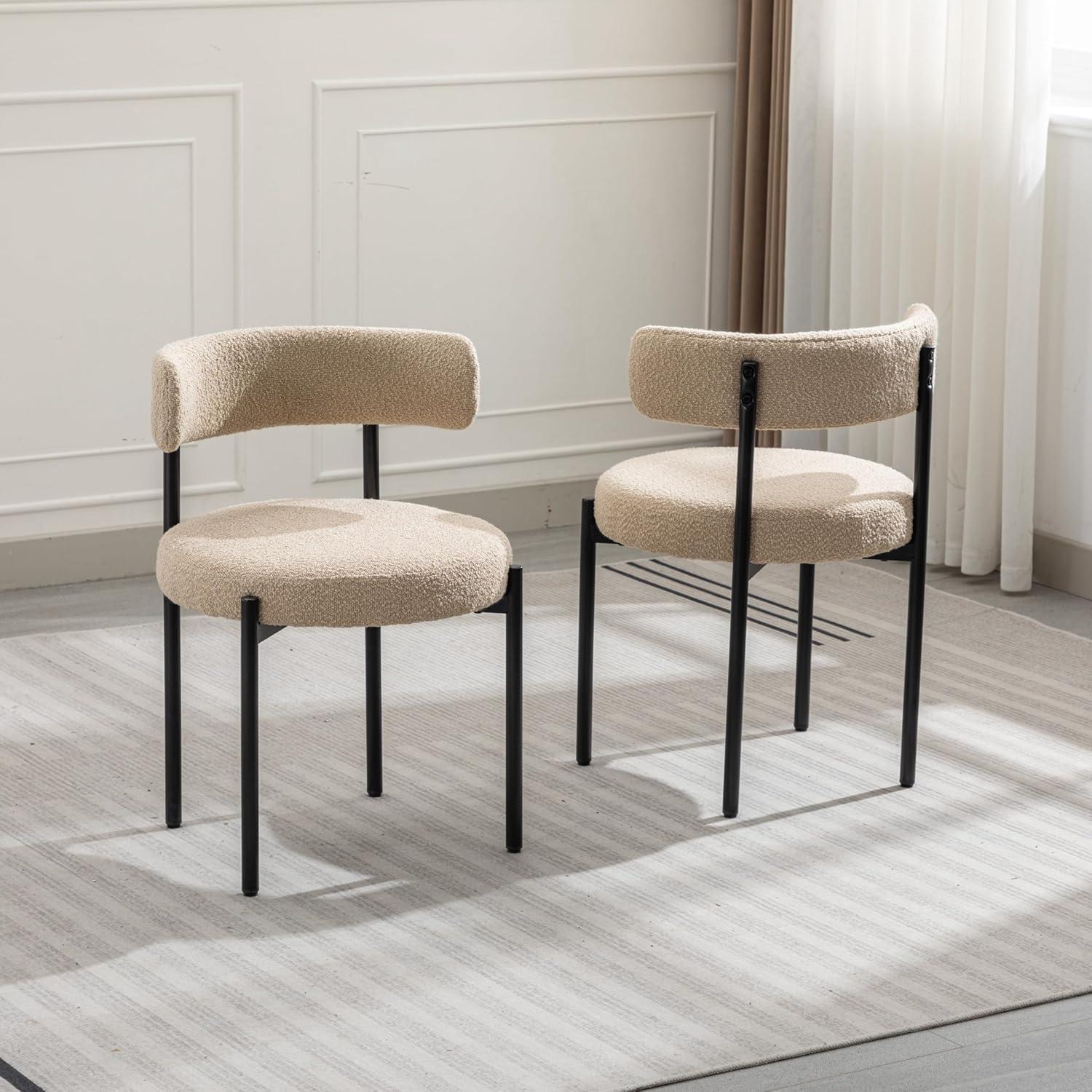 CONCETTA Dining Chairs Set of 4, Kitchen Chairs with Curved Backrest & Metal Legs, Mid Century Modern Round Dining Room Chairs for Vanity, Living Room,Beige