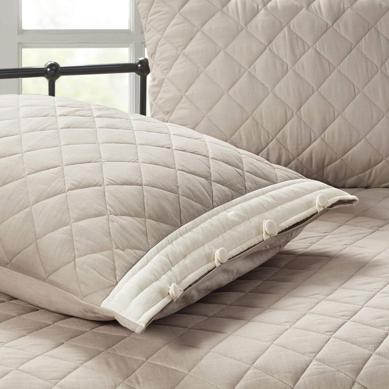 Ivory and Khaki Cotton Diamond Quilted Daybed Set