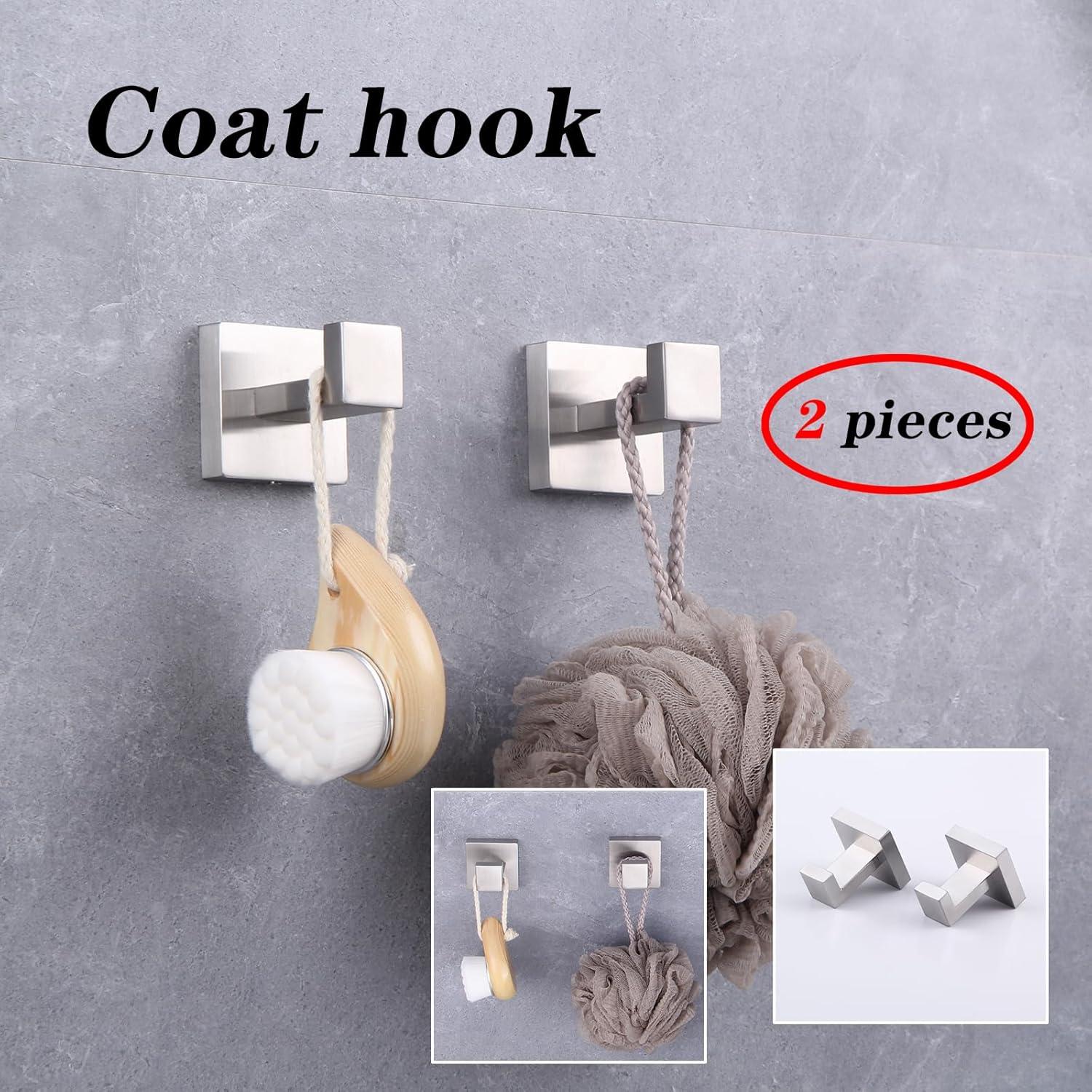 GERZWY Brushed Stainless Steel Towel Hook Robe Hook Coat Hook Heavy Duty Wall Mounted Luxury Hooks for Bathroom Hotel 2 Pack FG1607-2LS