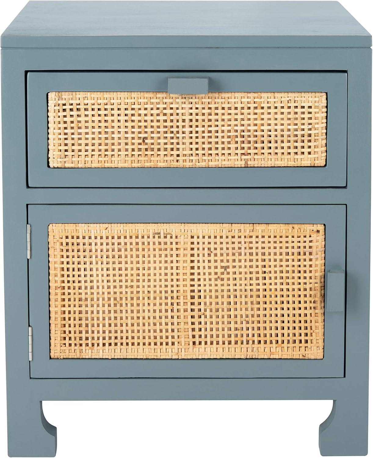 Dave 1 Drawer 1 Door Nightstand - Blue Grey/Natural - Safavieh.