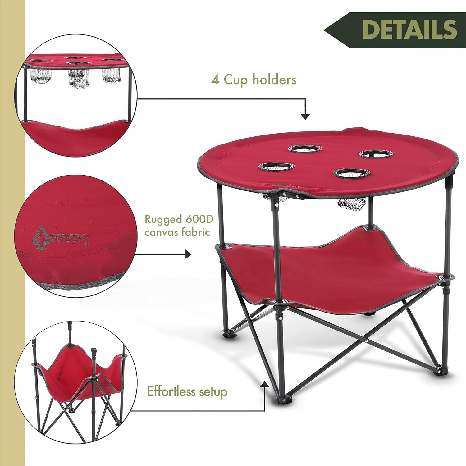 ARROWHEAD Outdoor Round Fabric Outdoor Folding Camping Table