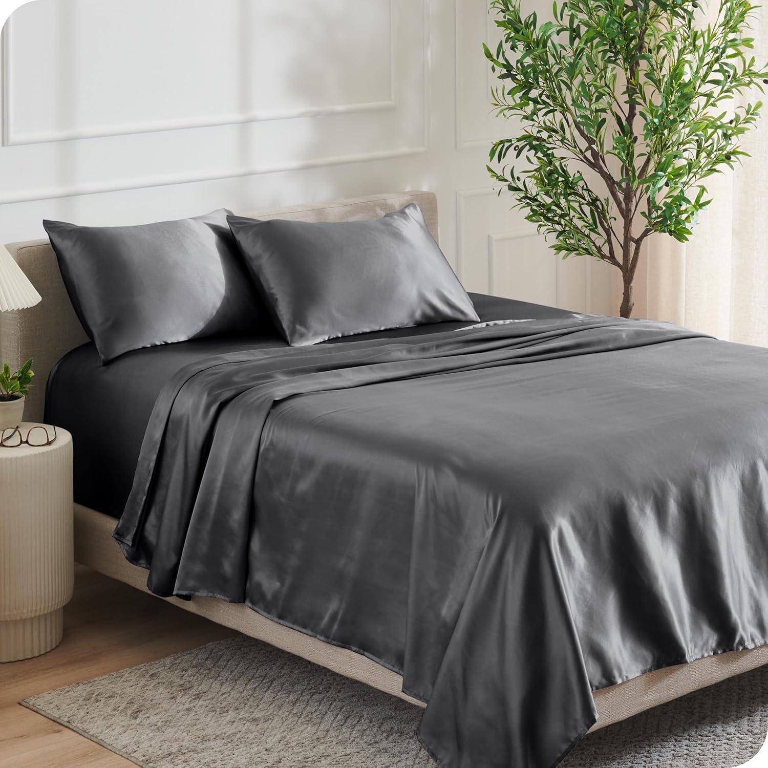 Queen Gray Satin Deep Pocket Sheet Set