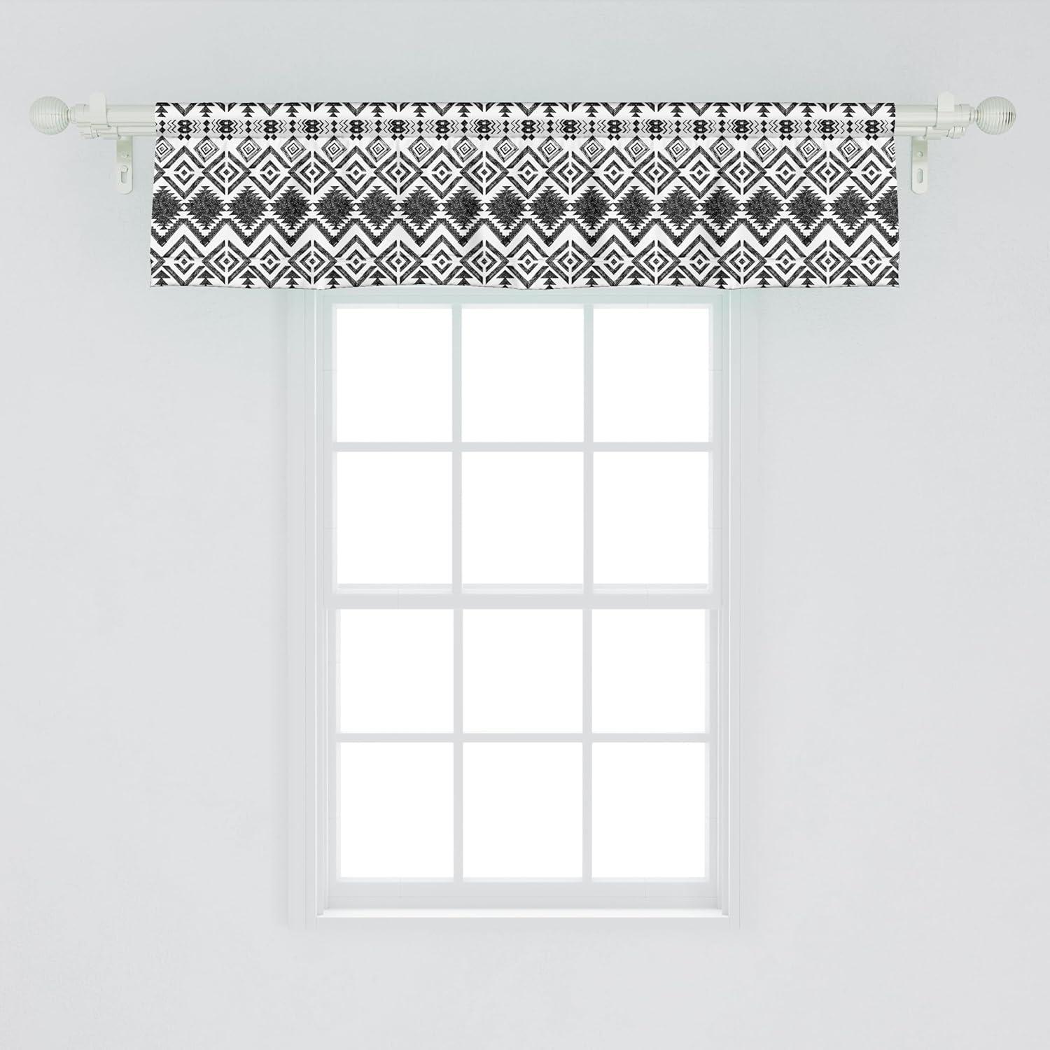 Black and White Aztec Sketched Rod Pocket Valance