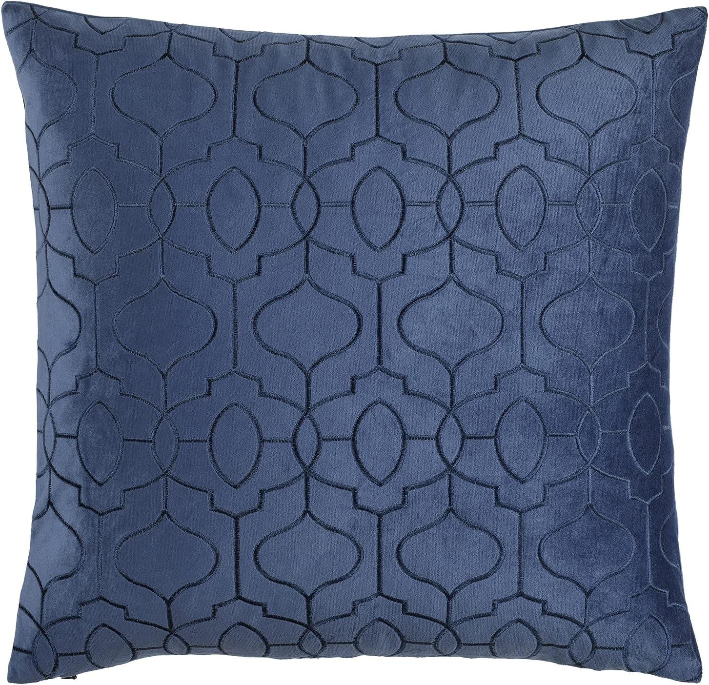 Navy Velvet Geo Embroidered 20" x 20" Pillow Cover