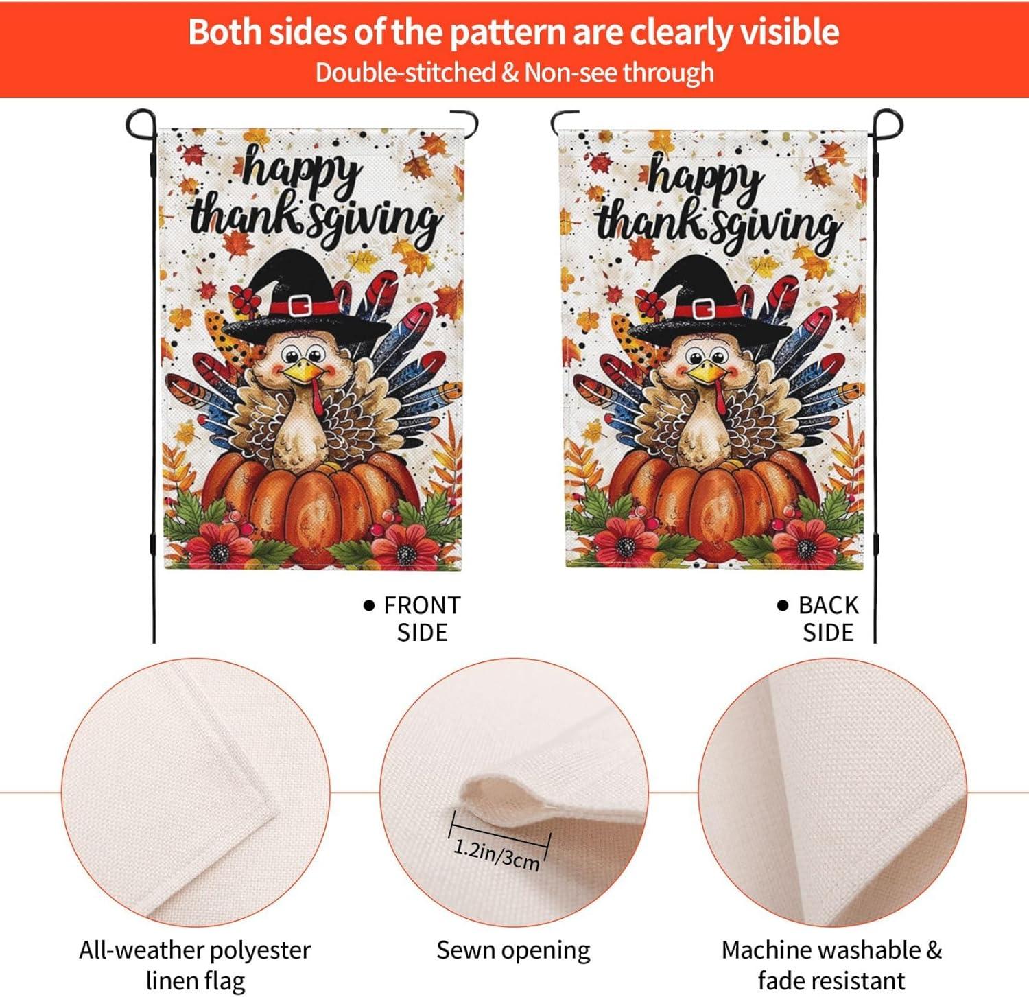 Thanksgiving Turkey Garden Flag 12 x 18 inch Double Sided Outside decorations, Fall Small Garden Flags,Thanksgiving Harvest Garden Flag For Outdoor Yard Lawn