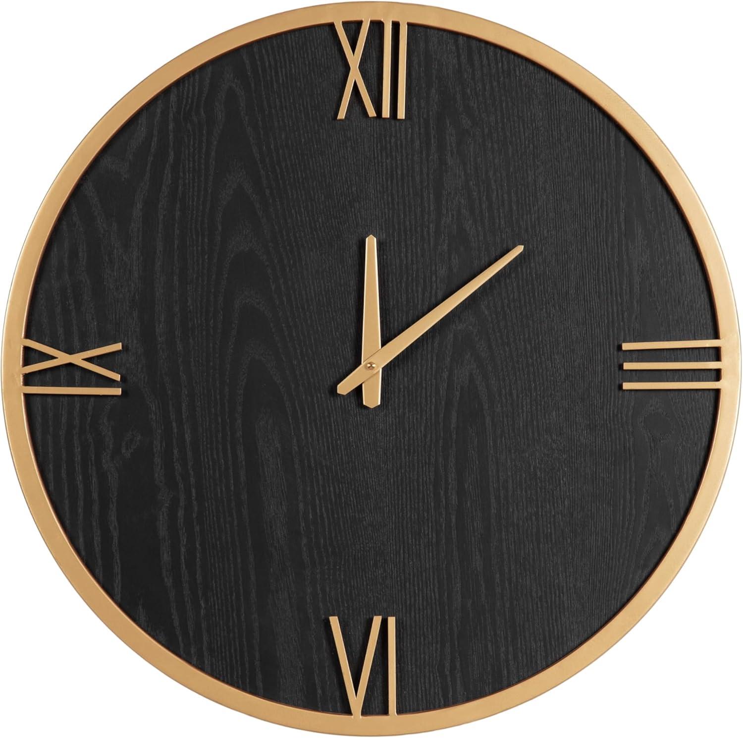 Kate and Laurel Pronte Modern Round Wood and Metal Wall Clock, 22 Inch Diameter, Black and Gold, Decorative Minimal Clock for Bedroom, Entryway, or Living Room Decor