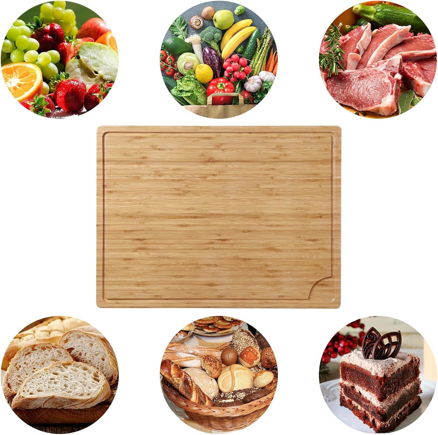 WhizMax 24 x 18 Bamboo Cutting Board, Large Kitchen Chopping Board for Meat, Butcher Block Cutting Board, Carving Board with Handle and Juice Groove for Turkey, Meat, Vegetables, BBQ