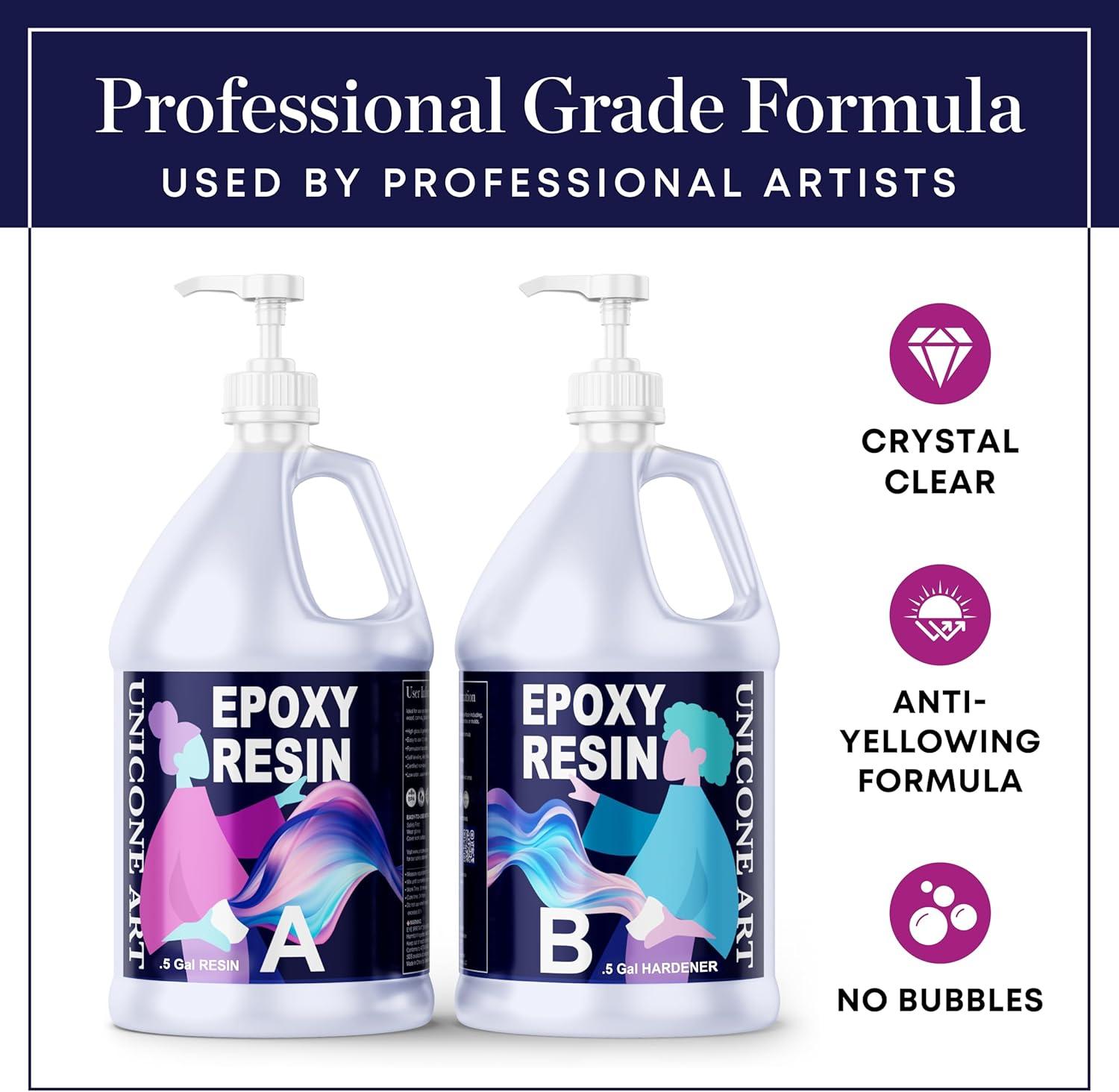 INCLY 1 Gallon Crystal Clear Epoxy Resin Kit, Bubbles Free Epoxy Resin Supplies, Casting & Coating Resin Epoxy for Craft Tabletop, Art Painting, Molds, with 24 Mica Powder, Large Silicone Cup & Stick
