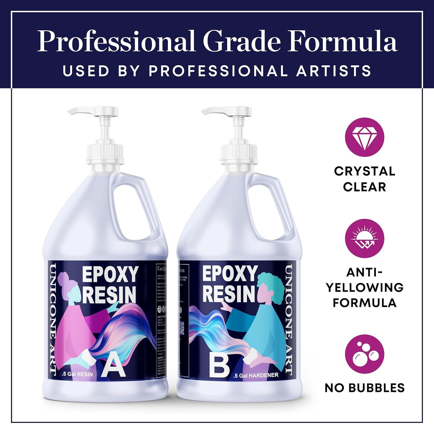 INCLY 1 Gallon Crystal Clear Epoxy Resin Kit, Bubbles Free Epoxy Resin Supplies, Casting & Coating Resin Epoxy for Craft Tabletop, Art Painting, Molds, with 24 Mica Powder, Large Silicone Cup & Stick