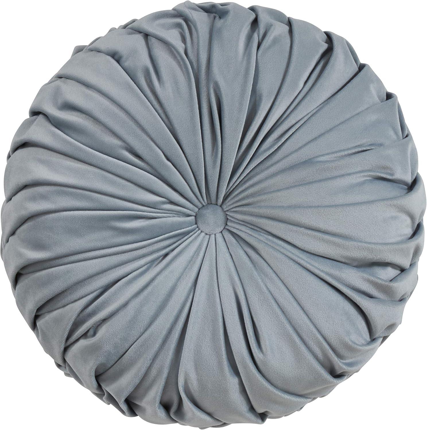 14" Blue Velvet Pintucked Round Throw Pillow