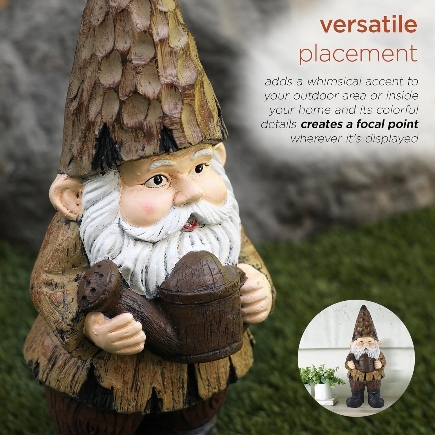 16" Magnesium Oxide Indoor/Outdoor Garden Gnome with Watering Can Statue Brown - Alpine Corporation