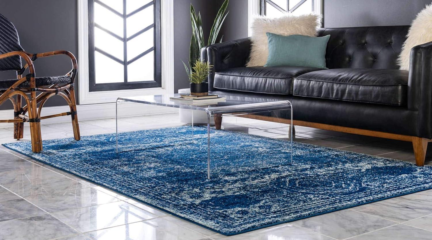 Unique Loom Bromley Collection Area Rug - Wells (7' 1" x 10' Rectangle, Navy Blue/ Ivory)