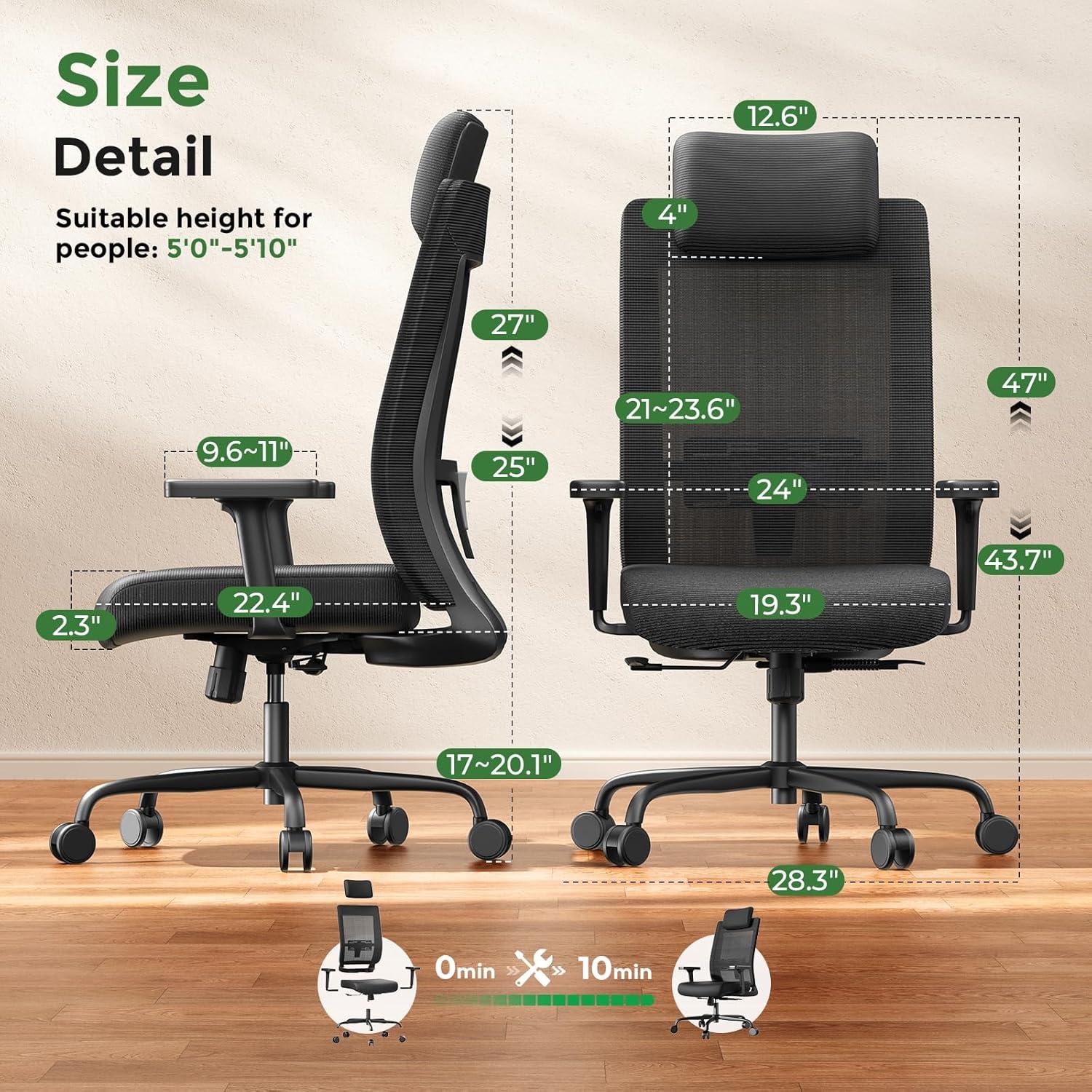 Black Mesh High Back Ergonomic Office Chair with Adjustable Lumbar Support