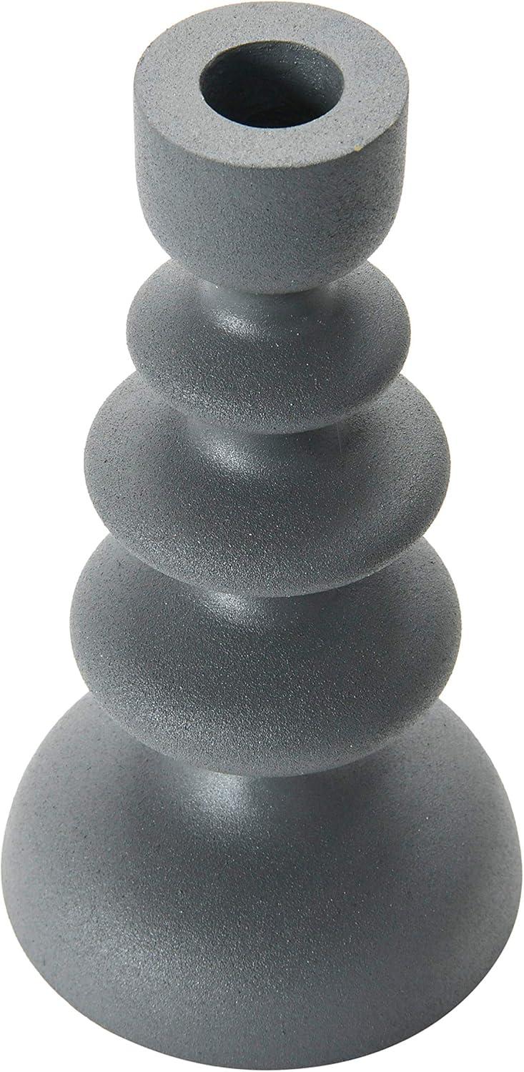 Elegant Grey Textured Metal Taper Candlestick Holder