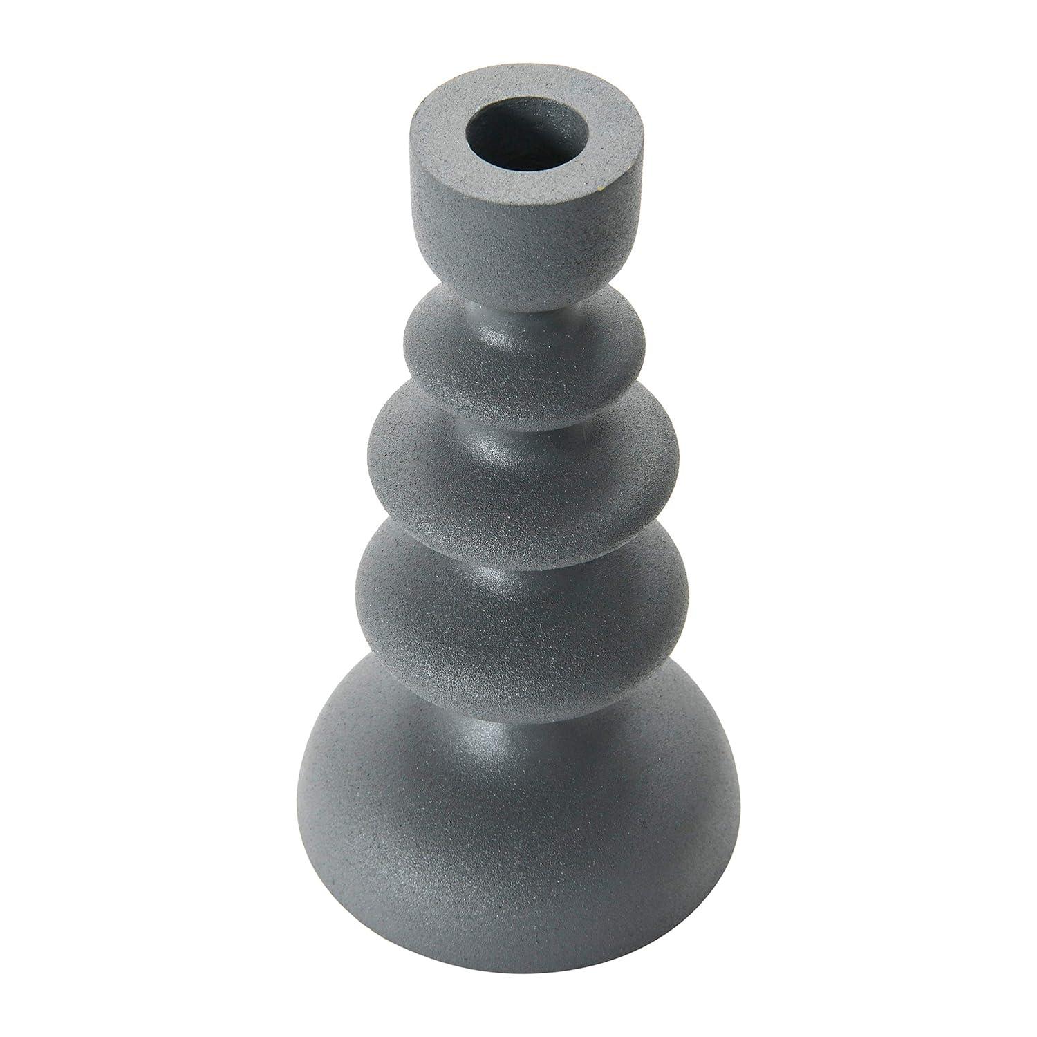 Elegant Grey Textured Metal Taper Candlestick Holder