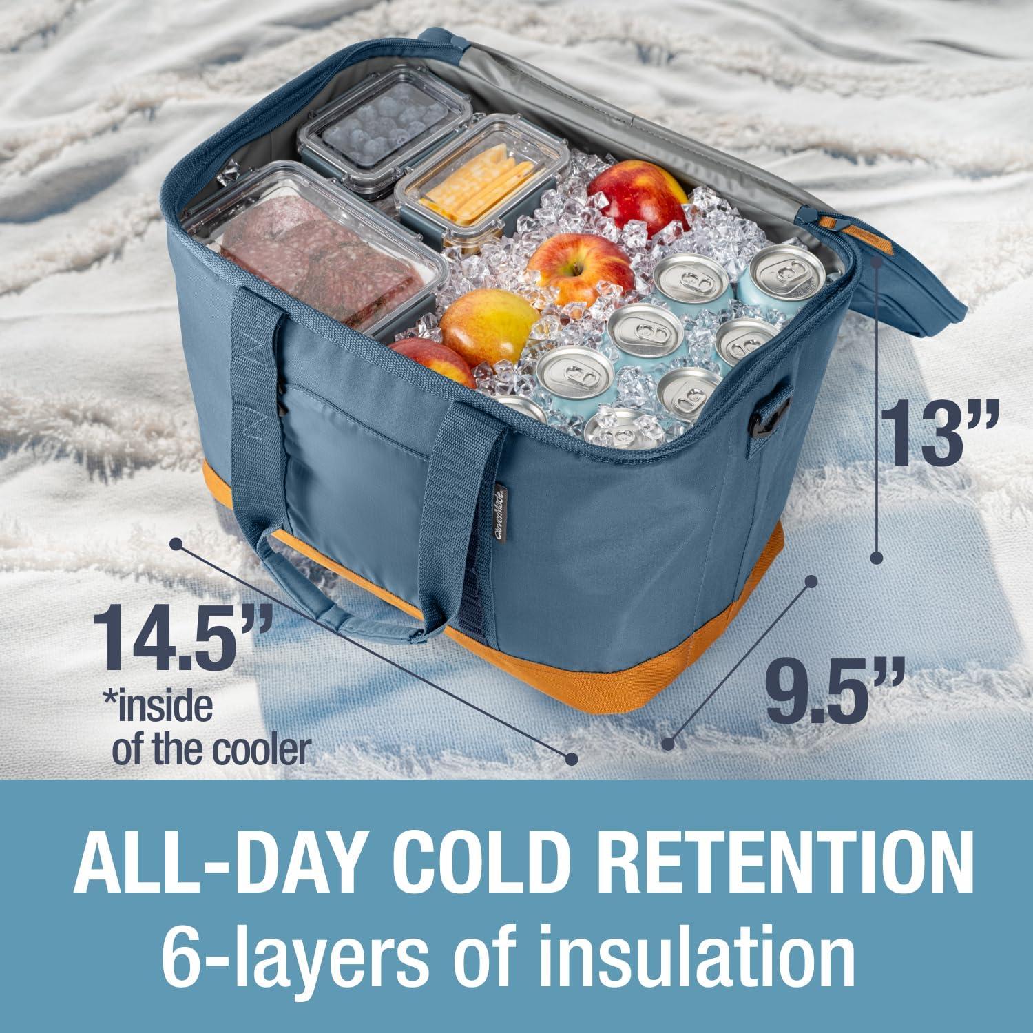 Rebrilliant Collapsible Insulated Cooler Bag – 50 Can Leakproof Soft Cooler For Beach, Travel, Car – Shoulder Strap, Bottle Opener (Ocean)