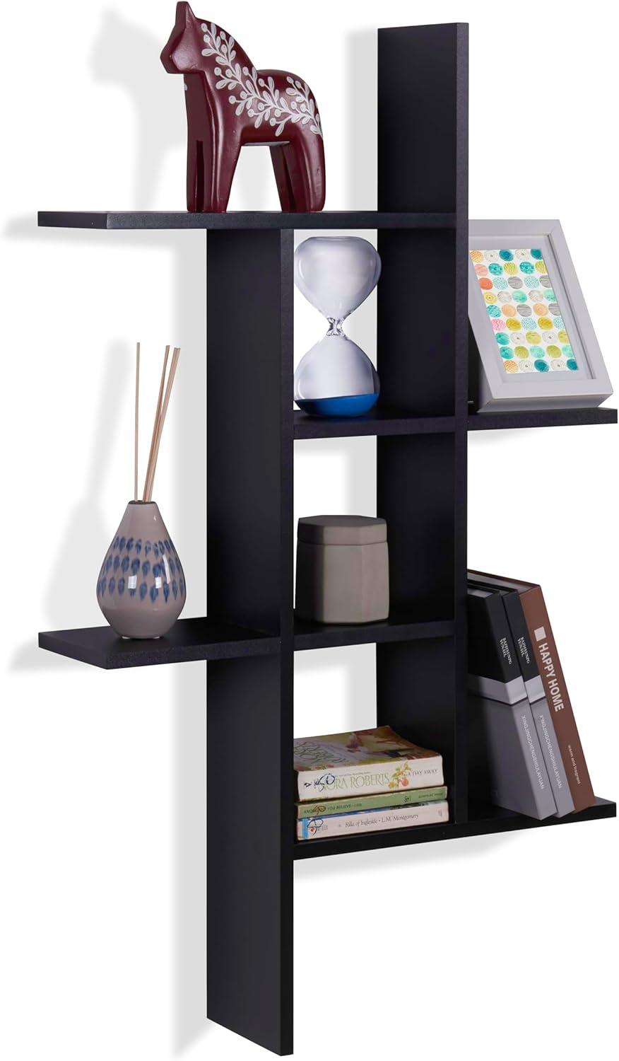Danya B. 40" x 24" Cantilever Wall Shelf Black: Modern Laminated MDF, 4-Tier Storage, Includes Mounting Hardware