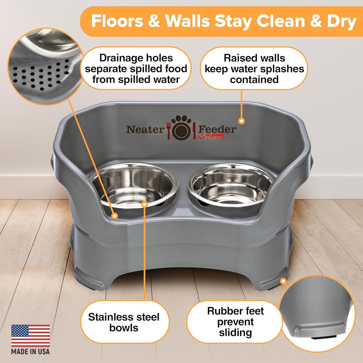 Neater Pets Neater Feeder Deluxe Mess-Proof Elevated Food & Water Bowls for Medium Dogs, Gunmetal