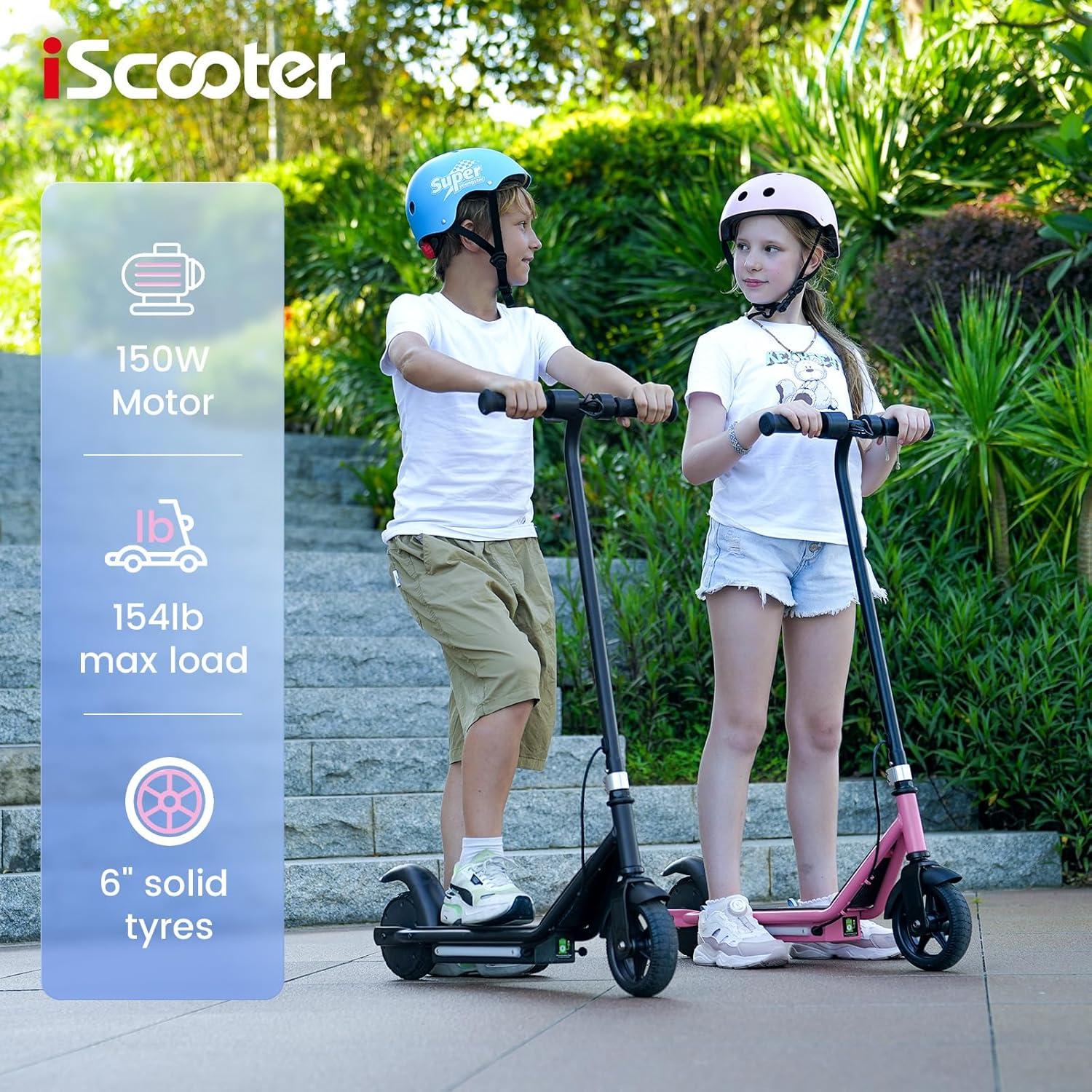 iScooter Electric Scooter for Teens Kids 6-10, 150W Kids Escooter with Pedal Breathing Light & 6 / 10 MPH for Boys Girls Blue