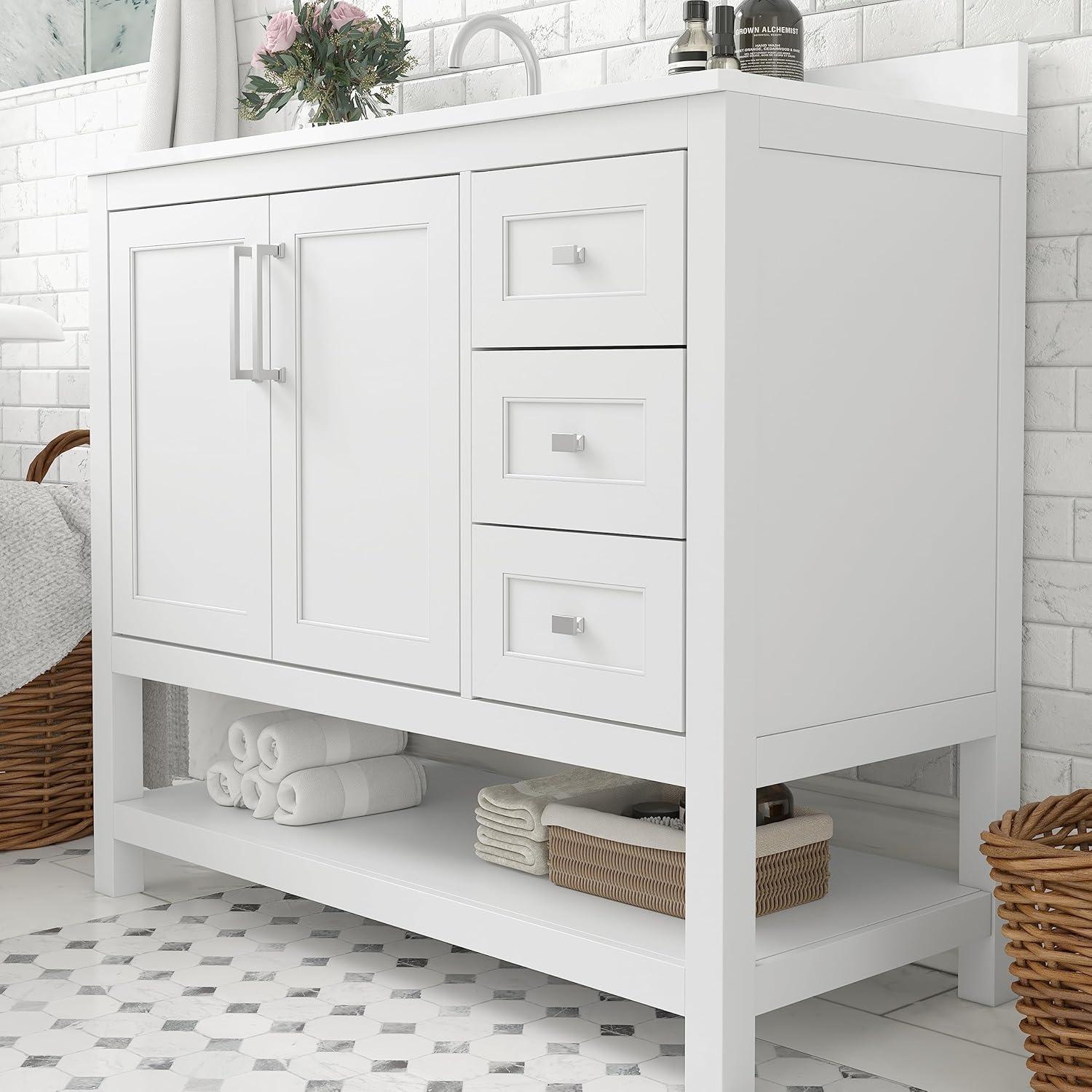 Taylor & Logan 42" Vivien Bathroom Vanity: Carrara Marble Top, Ceramic Sink, Engineered Wood