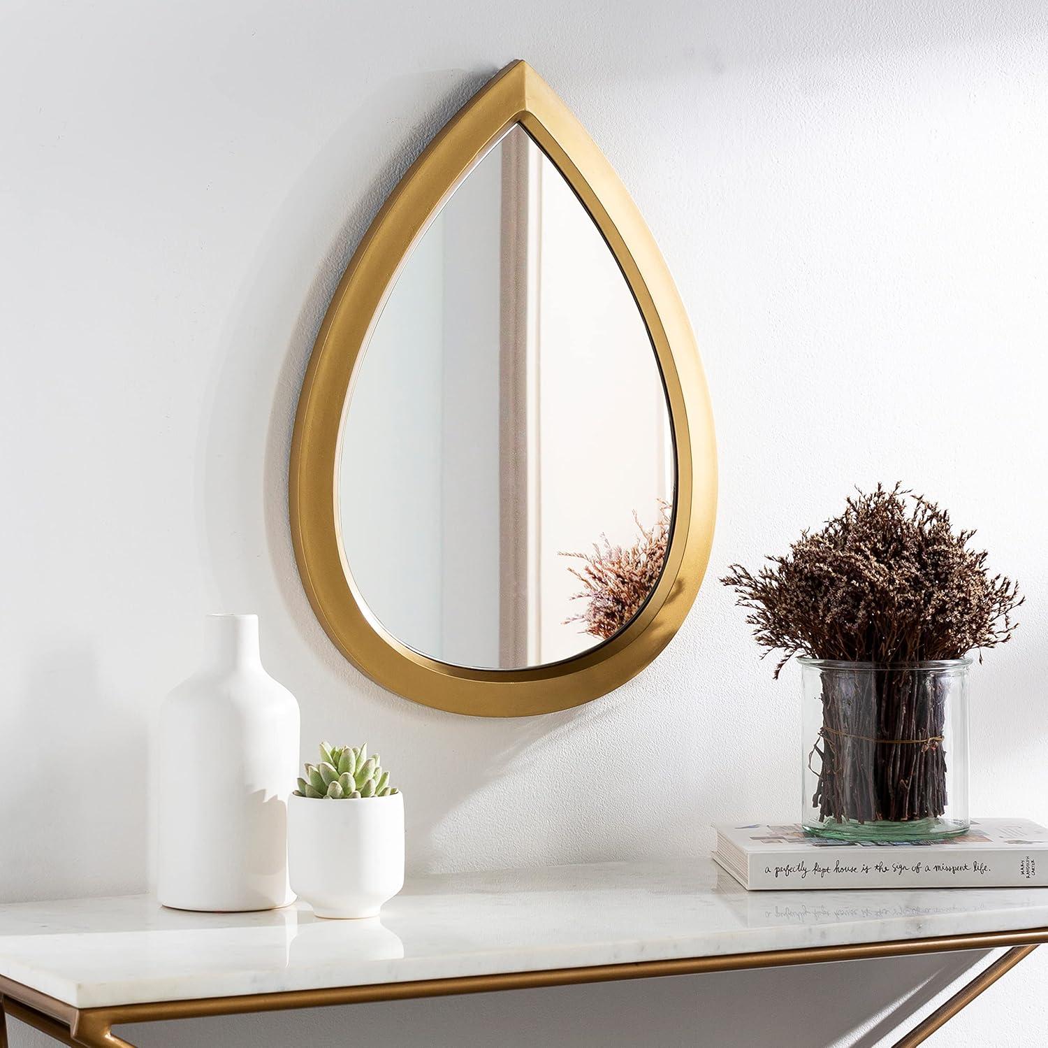 Lieren 16" x 22" Gold Teardrop Wood Wall Mirror