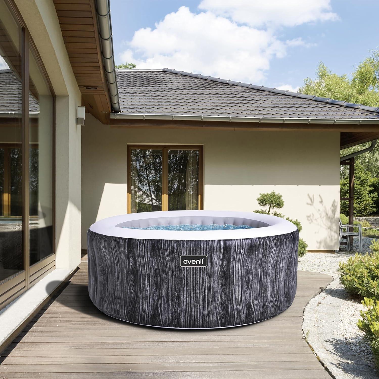 JLeisure Greywood 65 Inch 3 Person Inflatable Round Outdoor Hot Tub Relaxing Spa with Control Panel, Insulated Tub Cover and Floor Protector, Gray