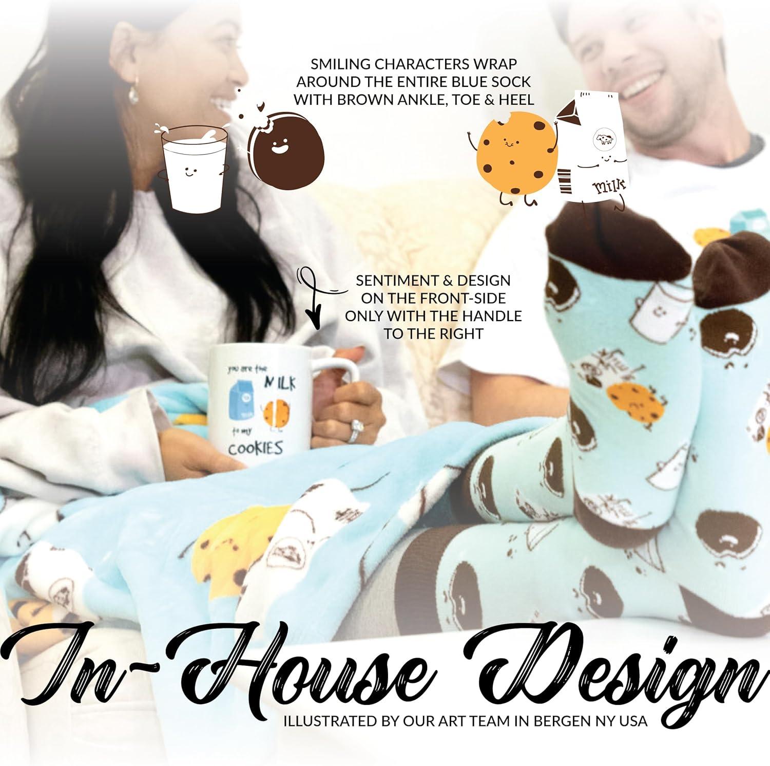 Pavilion - You Are The Milk To My Cookies - Blue & Brown Novelty Crew Socks & 18 oz Mug Long Distance Relationship Gift Girlfriend Wife Present