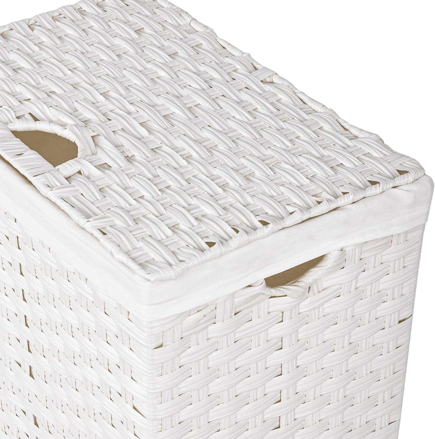 Seville Classics Handwoven Lidded Laundry Hamper, White