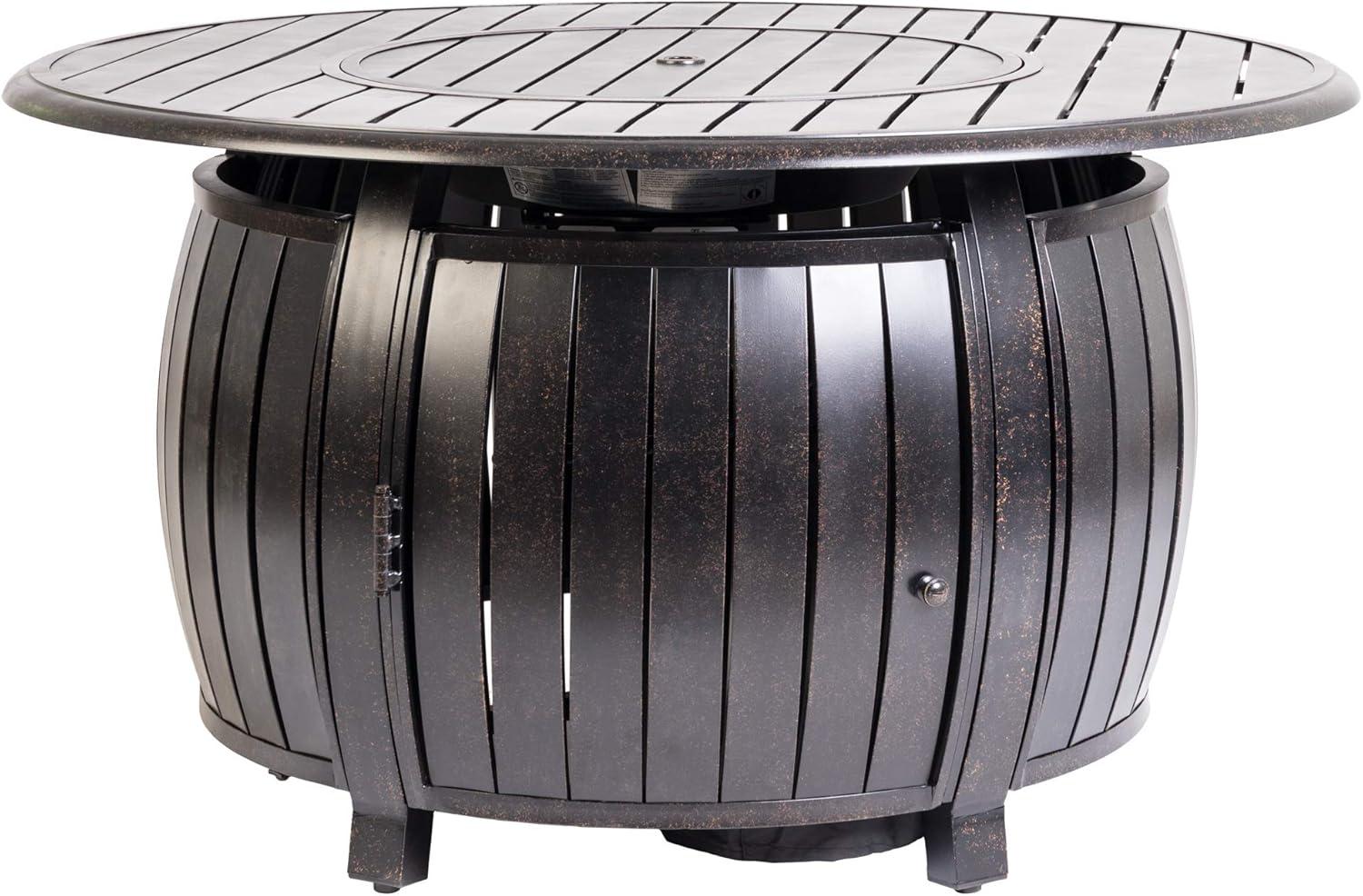 Round Bronze Aluminum Gas Fire Pit Table with Fire Bowl Lid