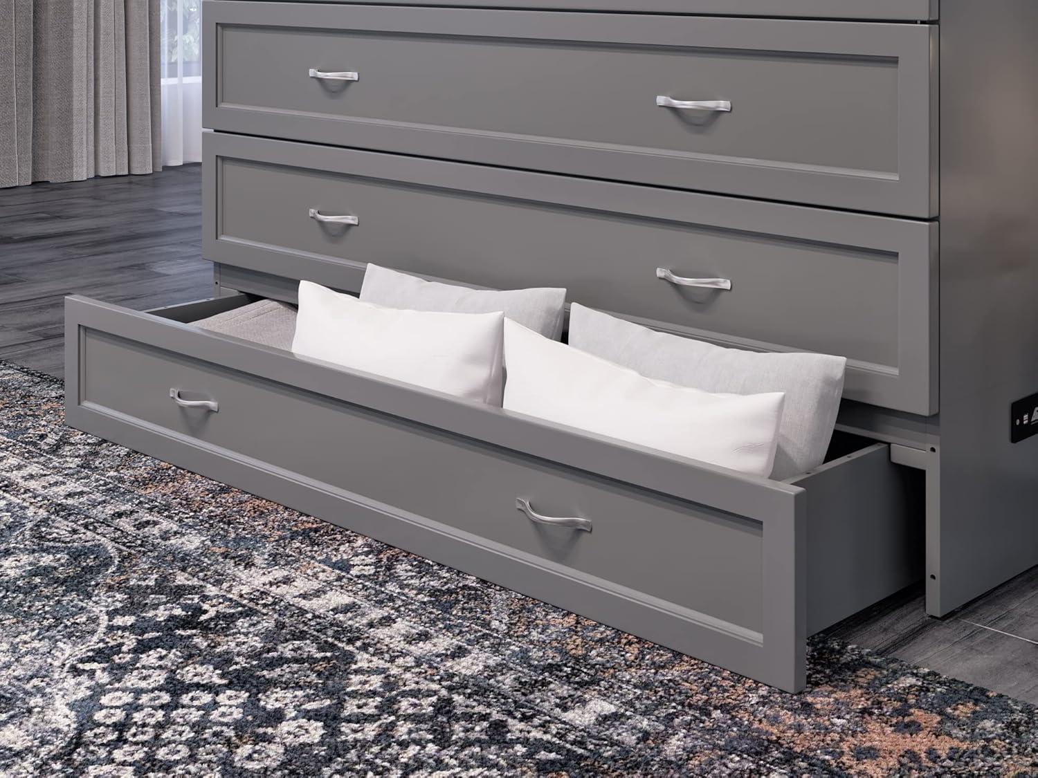 Northfield Queen Solid Wood Modern Murphy Bed Chest with Mattress in Gray