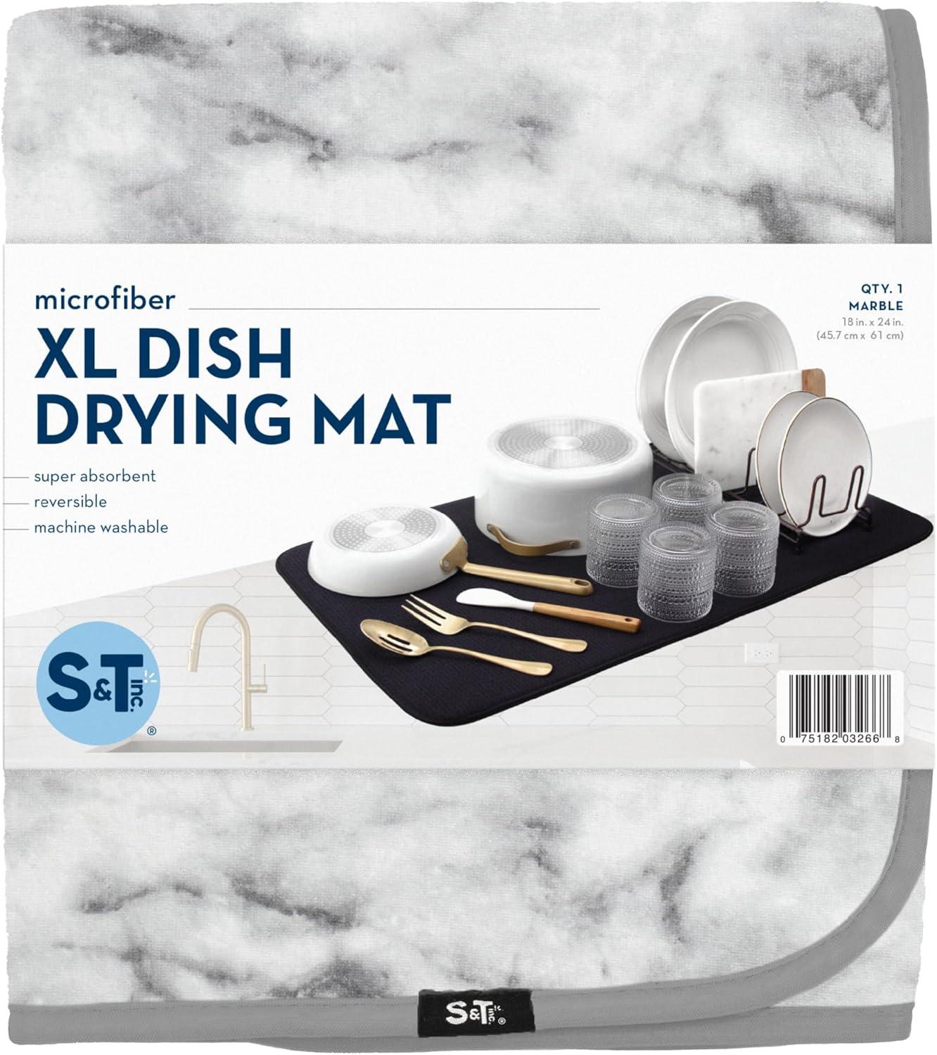 S&T INC. Absorbent, Reversible XL Microfiber Dish Drying Mat for Kitchen, 18 Inch x 24 Inch, Marble