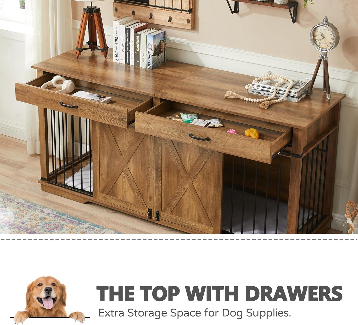 Tucker Murphy Pet™ 37.8''W Modern Dog Crate Furniture With Drawer And Sliding Door