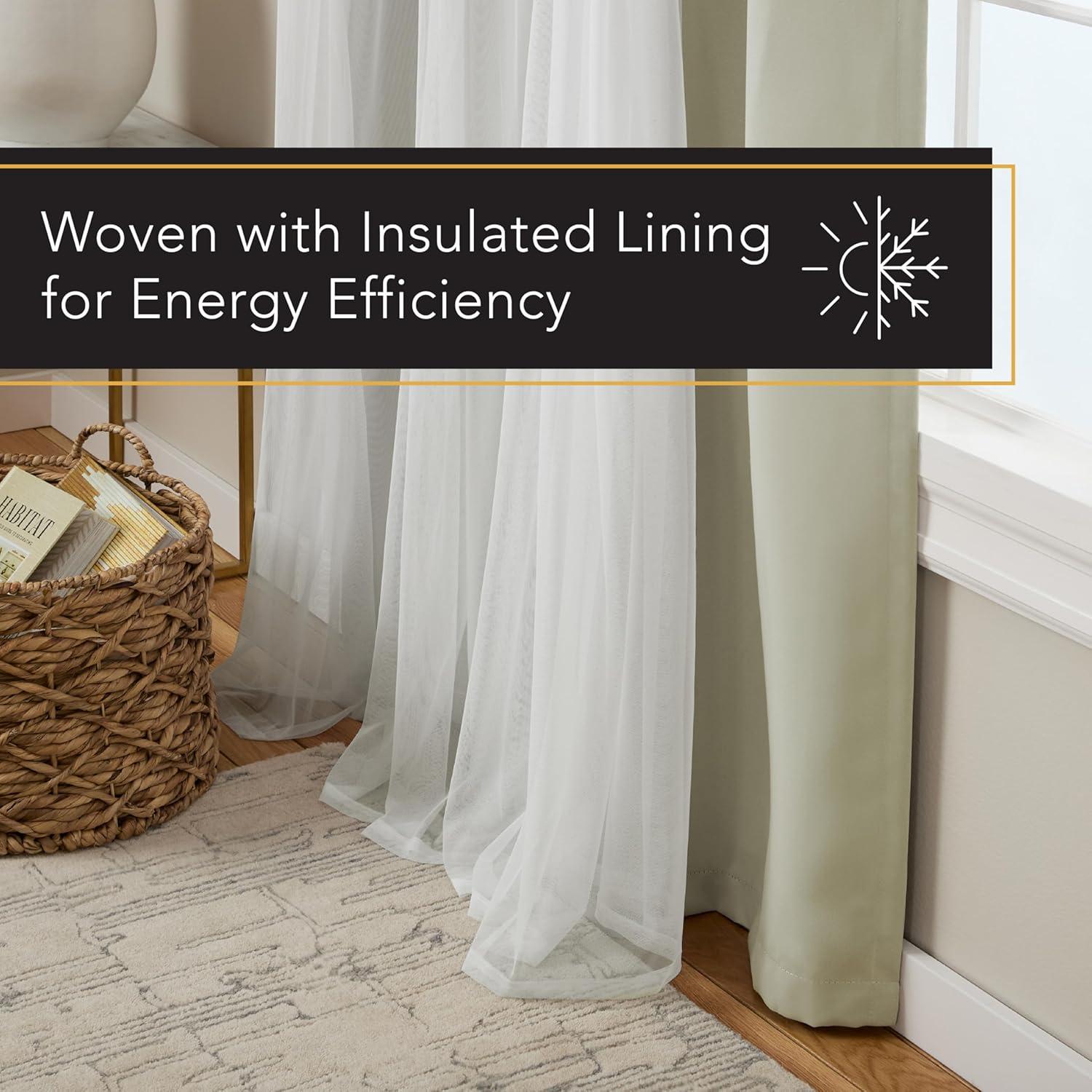 Set of 2 (63"x52") Caterina Layered Solid Blackout with Sheer Top Curtain Panels Sand - Exclusive Home: Thermal Insulated