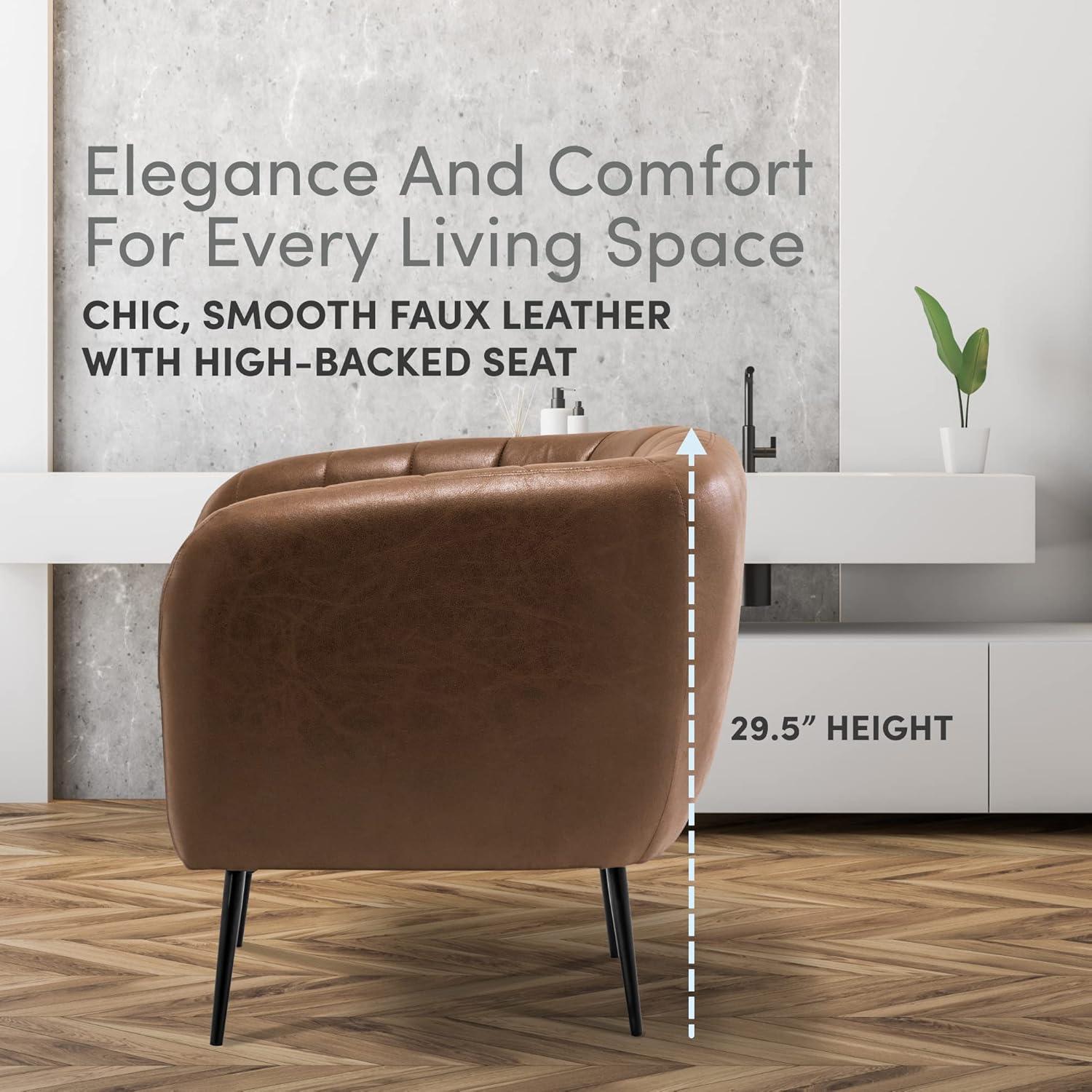 eLuxury Sawyer Channel Living Room Chair, Brown Faux Leather