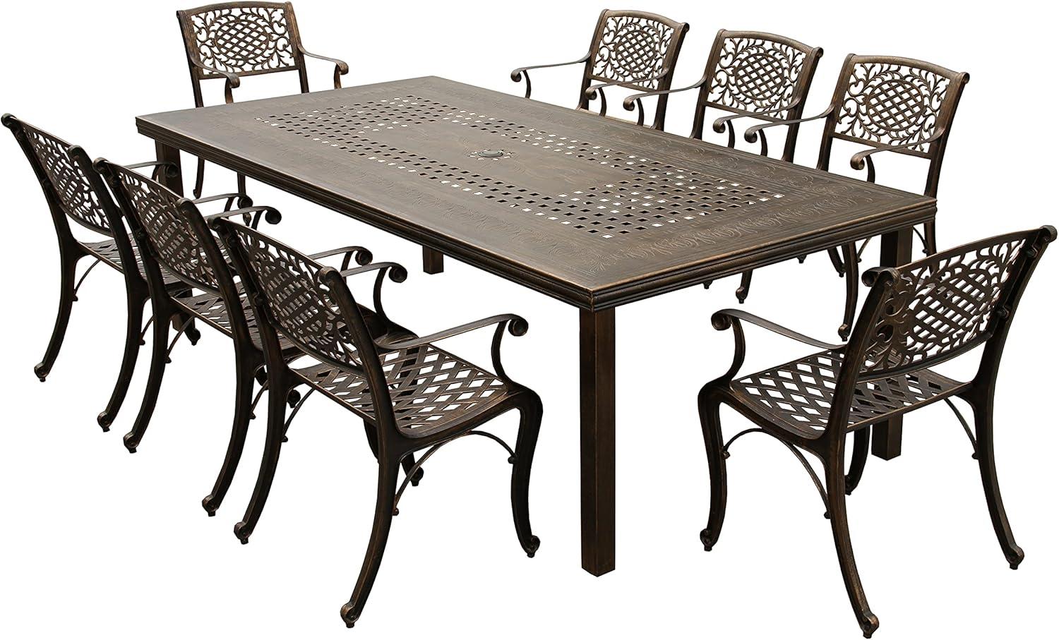 Bronze 95" Rectangular Outdoor Dining Set with Mesh Seats for 8