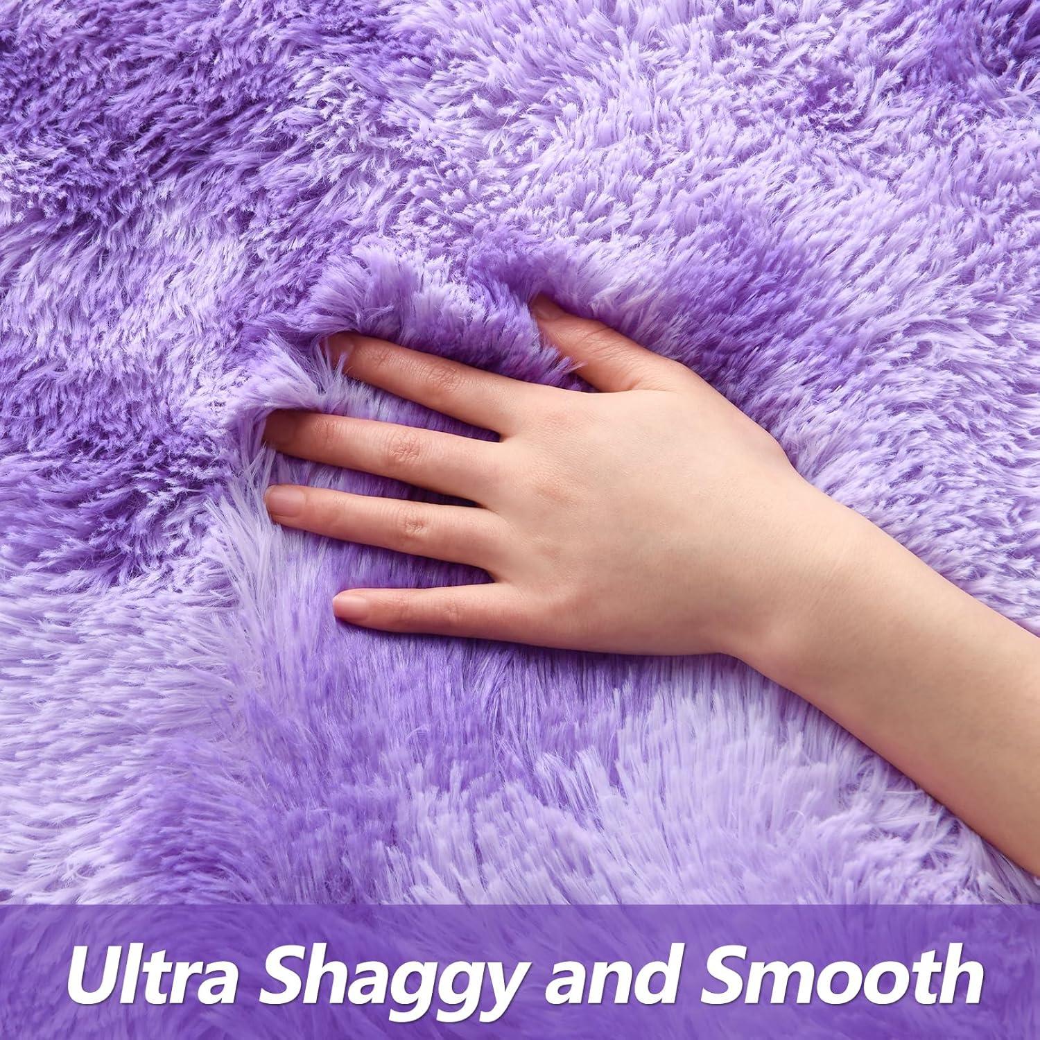 Noahas Fluffy Shaggy Rugs, 5x8 Feet Purple Plush Rugs for Girls Bedroom, Soft Kids Room Carpets, Large Bedside Rug, Upgrade Non-Slip Rugs for Children Nursery Dorm Home Decor, Purple