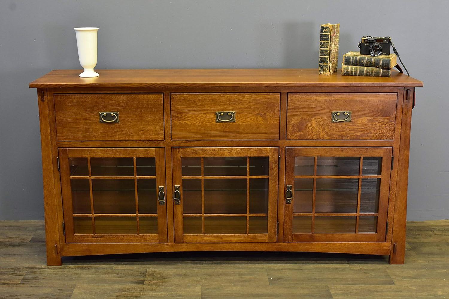 Arts and Crafts Solid Oak Sideboard with Glass Doors