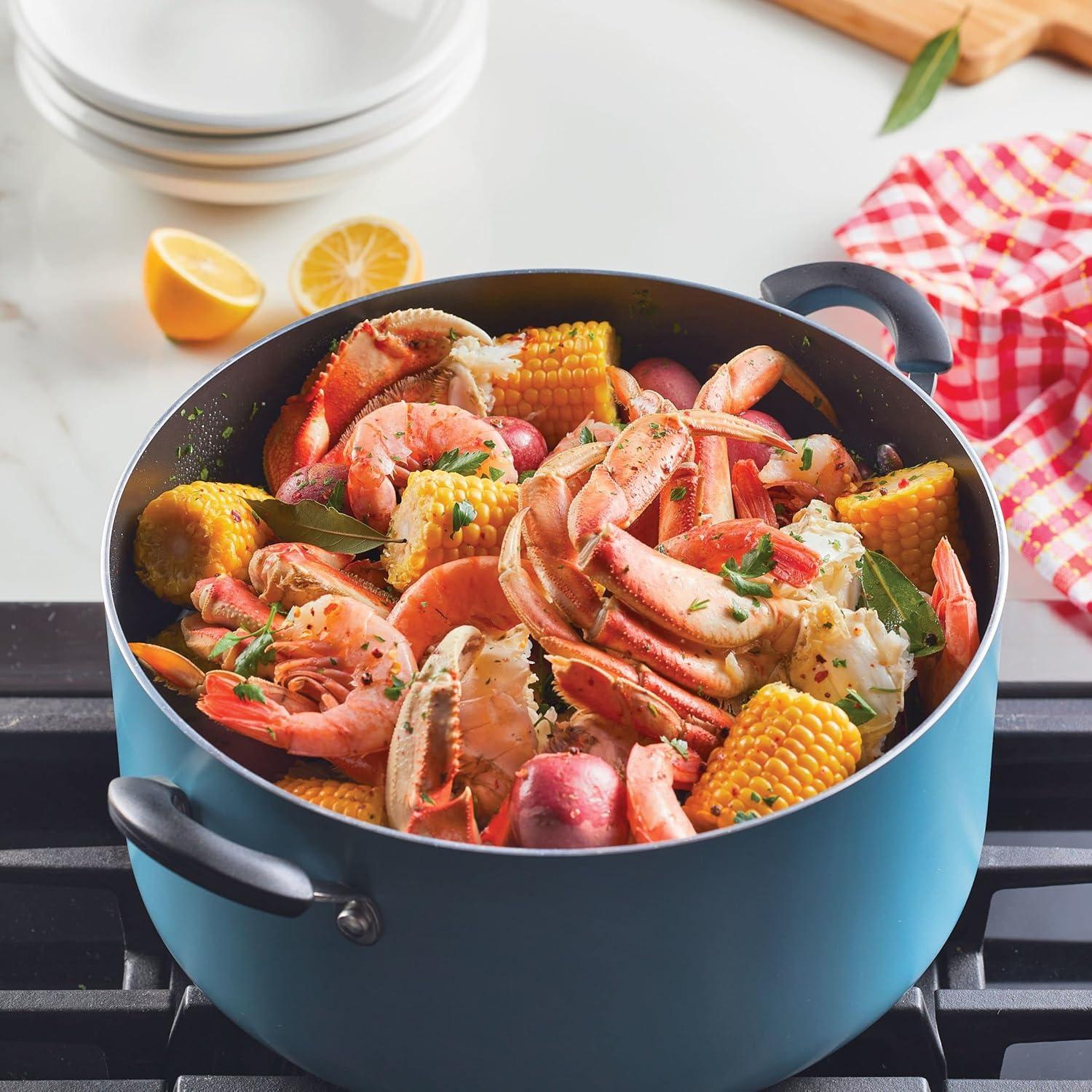 Farberware 10.5qt Aluminum Nonstick Covered Stockpot Black: Dishwasher-Safe, Electric & Gas Compatible Cooking Pot