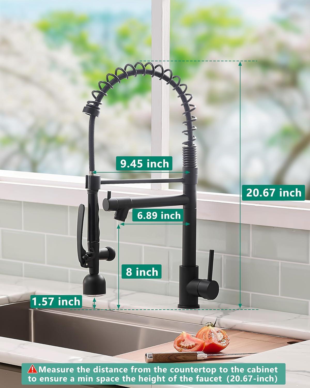 Matte Black Industrial Pull-Down Kitchen Faucet with Sprayer